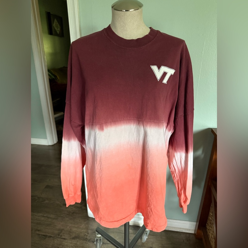 Virginia Tech Maroon Orange Ombre Long Sleeve Spirit Jersey Size Medium